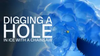 Digging A Hole In Ice With A Chainsaw
