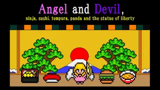 Angel and Devil,ninja,sushi,tempura,panda and the statue of liberty
