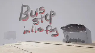 Bus stop in the fog