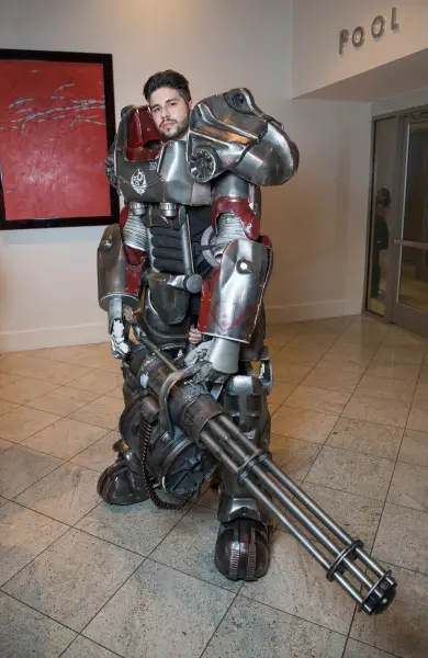 A fan-built Fallout power armor costume at Dragon Con 2017